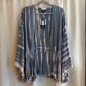 Light blue and White Tie-Dye Kimono Cardigan